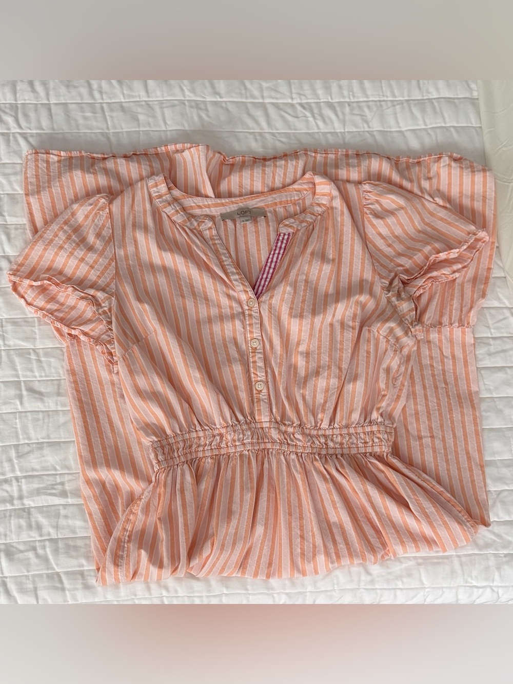 Loft Peach Striped Midi Dress